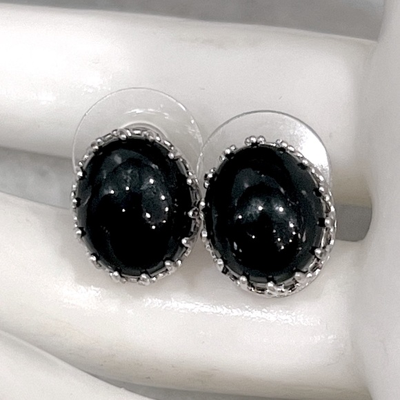 California Black Jade Sterling Silver Large Stud Earrings